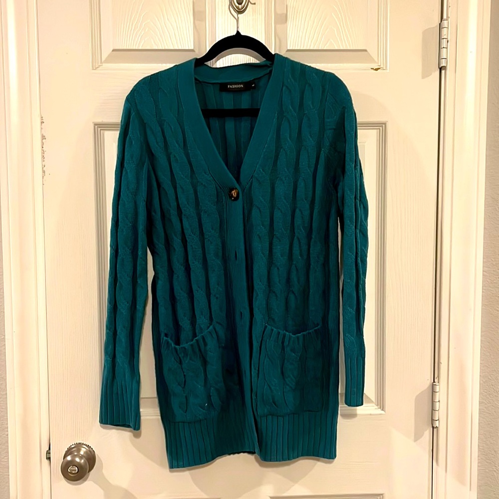 Teal Cardigan Sweater L, EUC